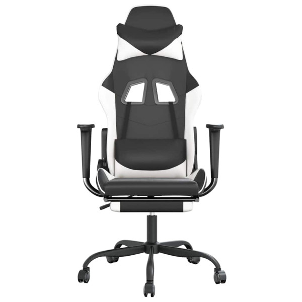 Fotel Gamingowy z Ekoskóry z Podnóżkiem Ergonomiczny Czarno-Biały do Biurka, 9439272