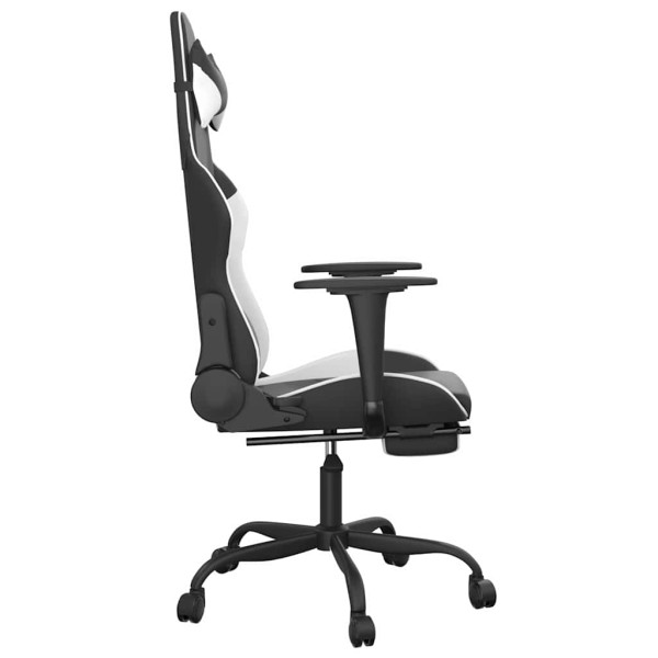 Fotel Gamingowy z Ekoskóry z Podnóżkiem Ergonomiczny Czarno-Biały do Biurka, 9439273