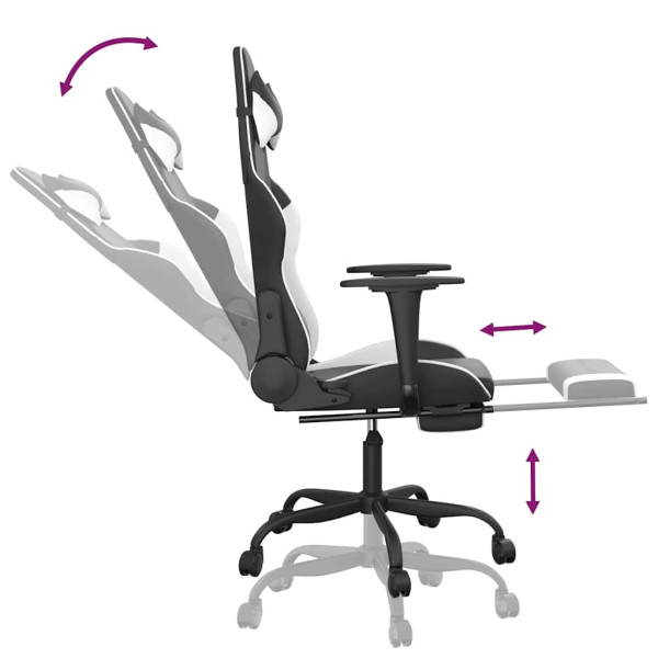 Fotel Gamingowy z Ekoskóry z Podnóżkiem Ergonomiczny Czarno-Biały do Biurka, 9439275