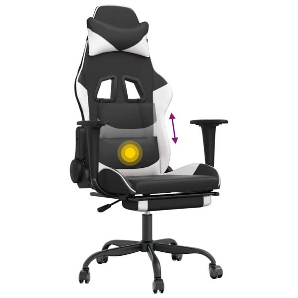 Fotel Gamingowy z Ekoskóry z Podnóżkiem Ergonomiczny Czarno-Biały do Biurka, 9439276