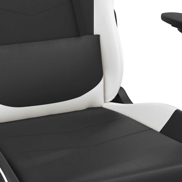 Fotel Gamingowy z Ekoskóry z Podnóżkiem Ergonomiczny Czarno-Biały do Biurka, 9439277