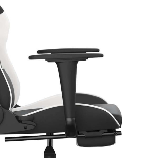 Fotel Gamingowy z Ekoskóry z Podnóżkiem Ergonomiczny Czarno-Biały do Biurka, 9439279
