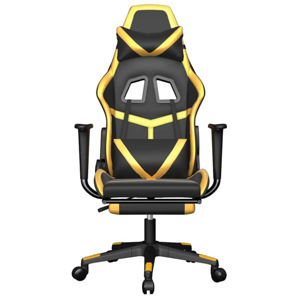 Fotel Gamingowy z Ekoskóry z Podnóżkiem Ergonomiczny Czarno-Złoty do Biurka, 9439300