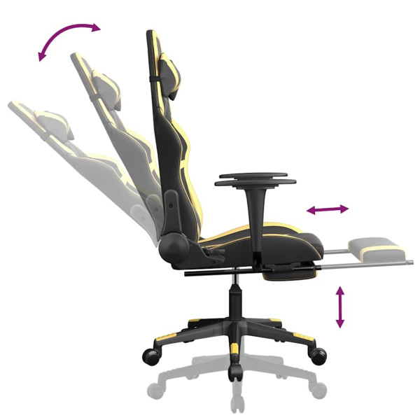 Fotel Gamingowy z Ekoskóry z Podnóżkiem Ergonomiczny Czarno-Złoty do Biurka, 9439303