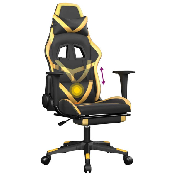 Fotel Gamingowy z Ekoskóry z Podnóżkiem Ergonomiczny Czarno-Złoty do Biurka, 9439304