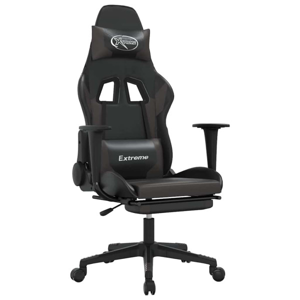 Fotel Gamingowy z Ekoskóry z Podnóżkiem Ergonomiczny Czarno-Szary do Biurka, 9439312