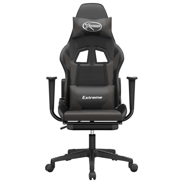 Fotel Gamingowy z Ekoskóry z Podnóżkiem Ergonomiczny Czarno-Szary do Biurka, 9439314