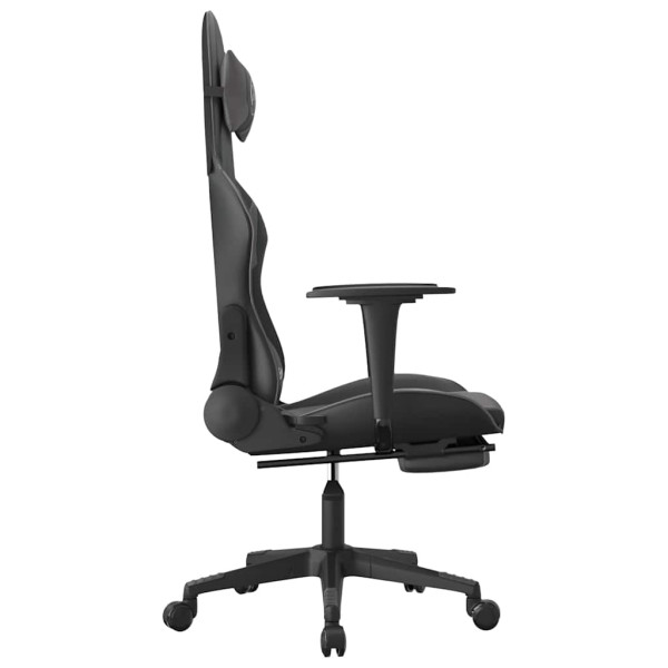 Fotel Gamingowy z Ekoskóry z Podnóżkiem Ergonomiczny Czarno-Szary do Biurka, 9439315