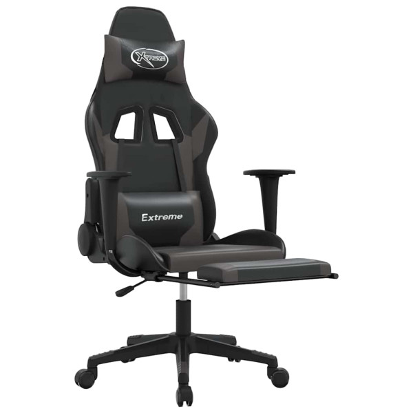 Fotel Gamingowy z Ekoskóry z Podnóżkiem Ergonomiczny Czarno-Szary do Biurka, 9439317