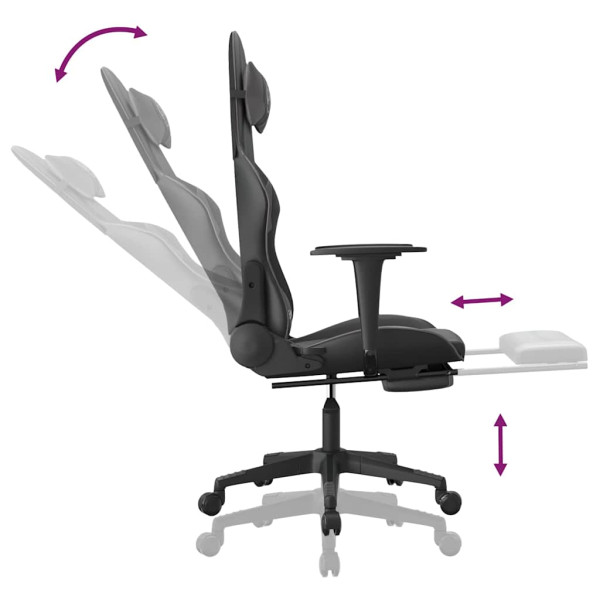 Fotel Gamingowy z Ekoskóry z Podnóżkiem Ergonomiczny Czarno-Szary do Biurka, 9439318