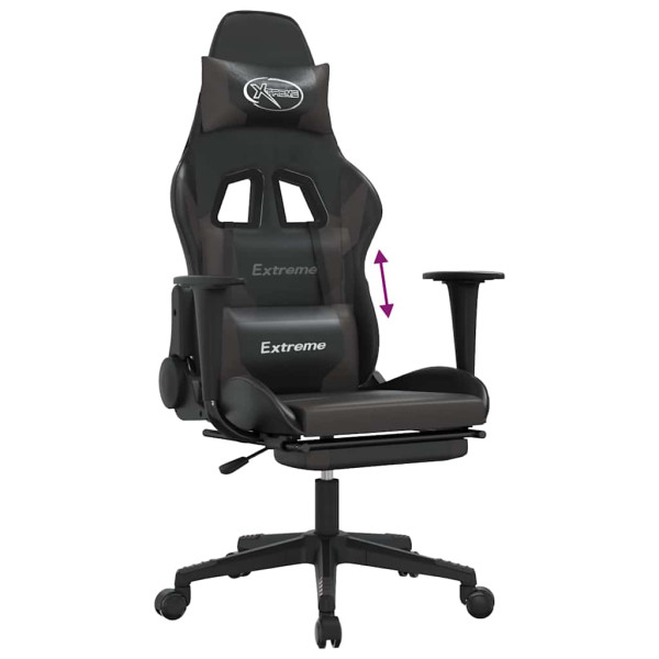 Fotel Gamingowy z Ekoskóry z Podnóżkiem Ergonomiczny Czarno-Szary do Biurka, 9439319