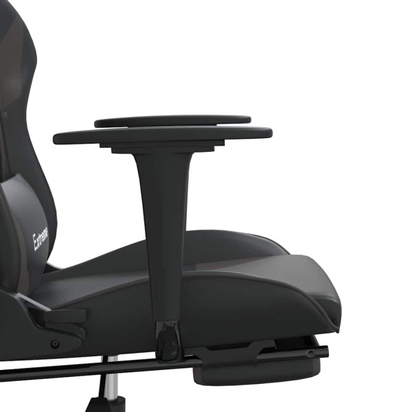 Fotel Gamingowy z Ekoskóry z Podnóżkiem Ergonomiczny Czarno-Szary do Biurka, 9439322