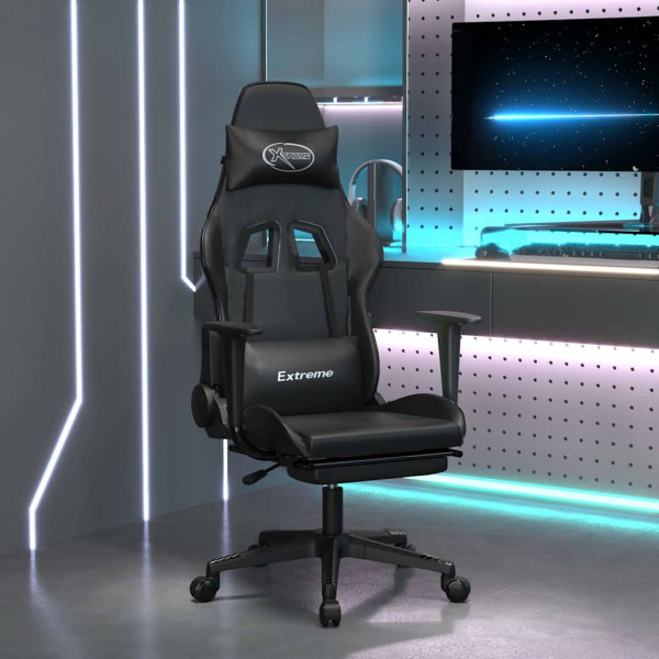 Fotel Gamingowy z Ekoskóry z Podnóżkiem Ergonomiczny Czarny do Biurka, 9439328