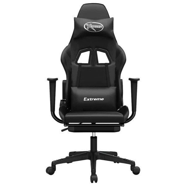 Fotel Gamingowy z Ekoskóry z Podnóżkiem Ergonomiczny Czarny do Biurka, 9439329