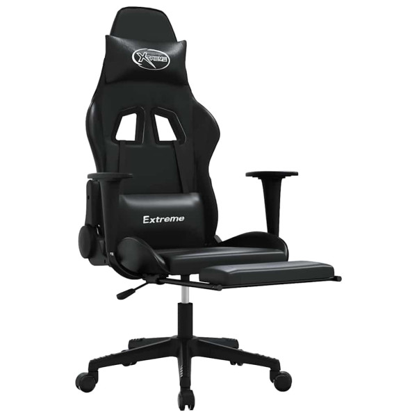 Fotel Gamingowy z Ekoskóry z Podnóżkiem Ergonomiczny Czarny do Biurka, 9439332