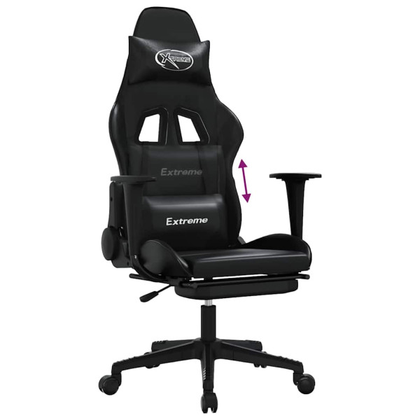 Fotel Gamingowy z Ekoskóry z Podnóżkiem Ergonomiczny Czarny do Biurka, 9439334