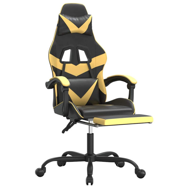 Fotel Gamingowy z Ekoskóry z Podnóżkiem Ergonomiczny Czarno-Złoty do Biurka, 9439451