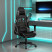 Fotel Gamingowy z Ekoskóry z Podnóżkiem Ergonomiczny Czarno-Szary do Biurka, 9439587