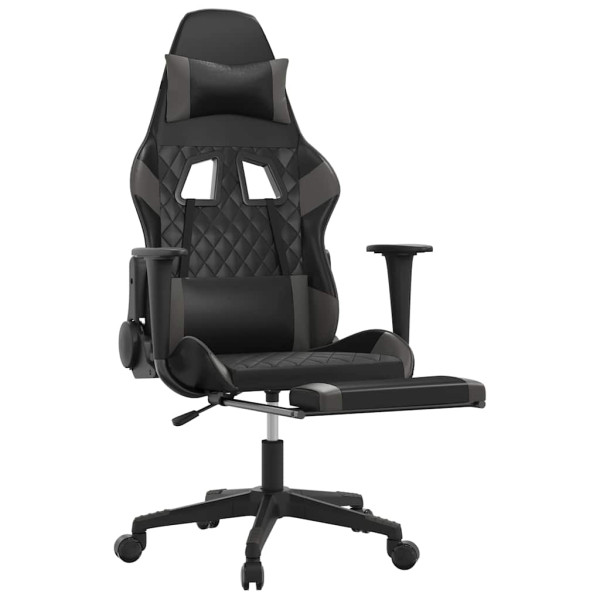 Fotel Gamingowy z Ekoskóry z Podnóżkiem Ergonomiczny Czarno-Szary do Biurka, 9439588