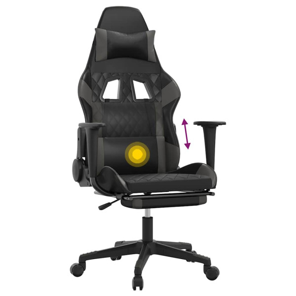 Fotel Gamingowy z Ekoskóry z Podnóżkiem Ergonomiczny Czarno-Szary do Biurka, 9439593