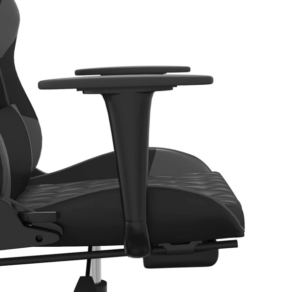 Fotel Gamingowy z Ekoskóry z Podnóżkiem Ergonomiczny Czarno-Szary do Biurka, 9439595