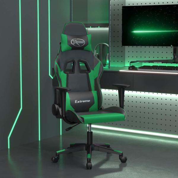 Fotel Gamingowy z Ekoskóry Ergonomiczny Czarno-Zielony do Biurka dla Gracza, 9439614