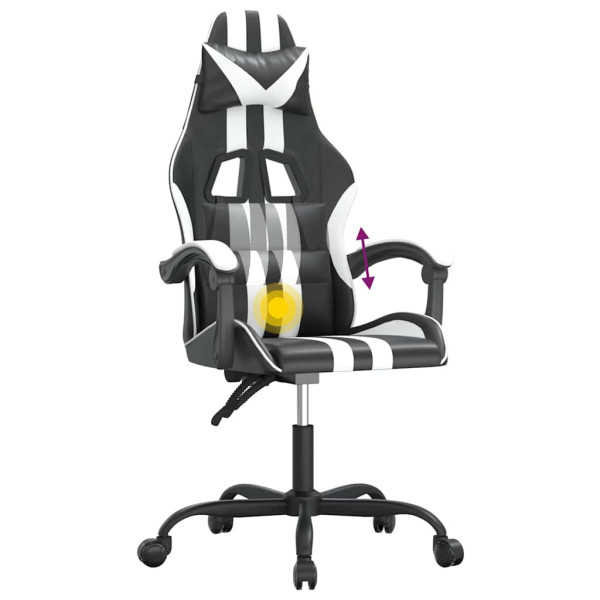 Fotel Gamingowy z Ekoskóry Obrotowy Ergonomiczny Czarno-Biały do Biurka, 9439771