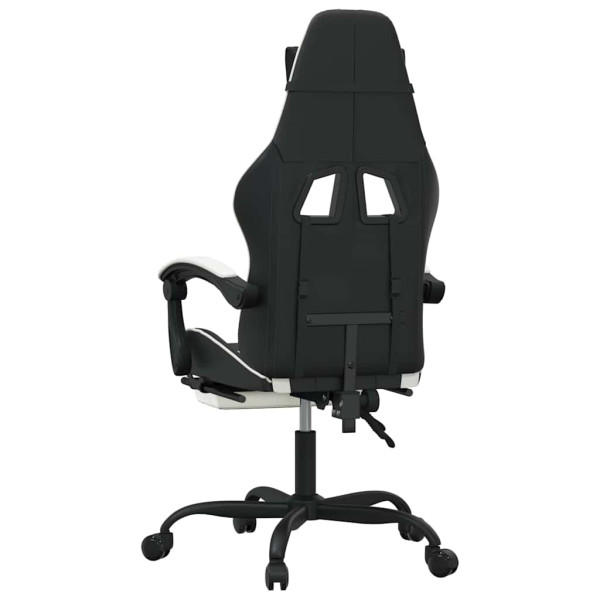 Fotel Gamingowy z Ekoskóry z Podnóżkiem Ergonomiczny Czarno-Biały do Biurka, 9439779