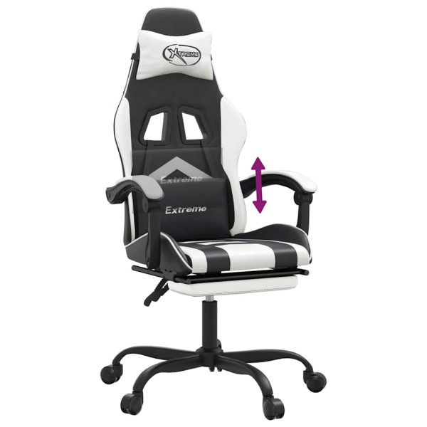 Fotel Gamingowy z Ekoskóry z Podnóżkiem Ergonomiczny Czarno-Biały do Biurka, 9439782