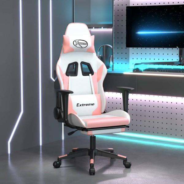 Fotel Gamingowy z Ekoskóry z Podnóżkiem Ergonomiczny Biało-Różowy do Biurka, 9440107