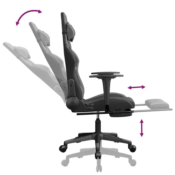 Fotel Gamingowy z Ekoskóry z Podnóżkiem Ergonomiczny Czarno-Szary do Biurka, 9440157