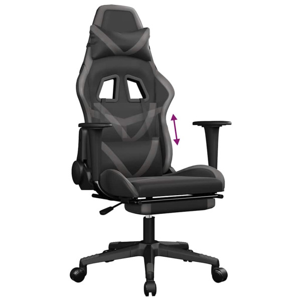 Fotel Gamingowy z Ekoskóry z Podnóżkiem Ergonomiczny Czarno-Szary do Biurka, 9440158