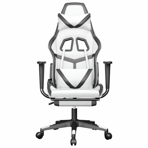 Fotel Gamingowy z Ekoskóry z Podnóżkiem Ergonomiczny Biało-Czarny do Biurka, 9440213