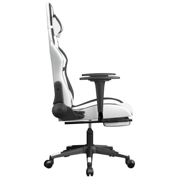 Fotel Gamingowy z Ekoskóry z Podnóżkiem Ergonomiczny Biało-Czarny do Biurka, 9440214