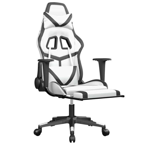 Fotel Gamingowy z Ekoskóry z Podnóżkiem Ergonomiczny Biało-Czarny do Biurka, 9440216