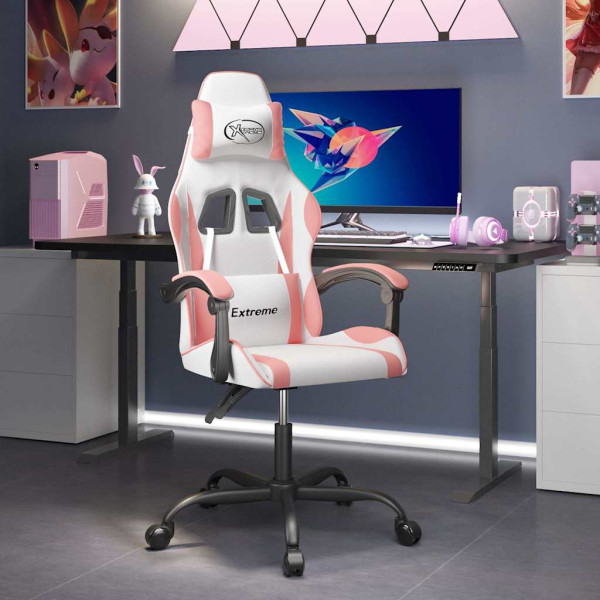 Fotel Gamingowy z Ekoskóry Obrotowy Ergonomiczny Biało-Różowy do Biurka, 9440365