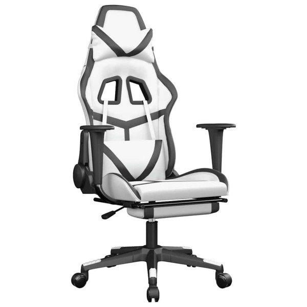 Fotel Gamingowy z Ekoskóry z Podnóżkiem Ergonomiczny Biało-Czarny do Biurka, 9440451