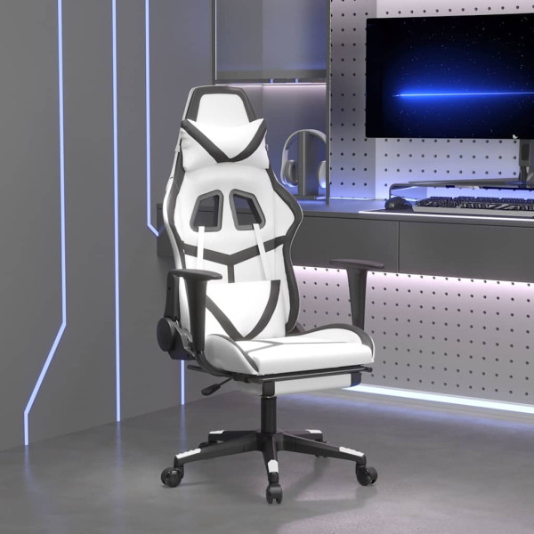Fotel Gamingowy z Ekoskóry z Podnóżkiem Ergonomiczny Biało-Czarny do Biurka, 9440452