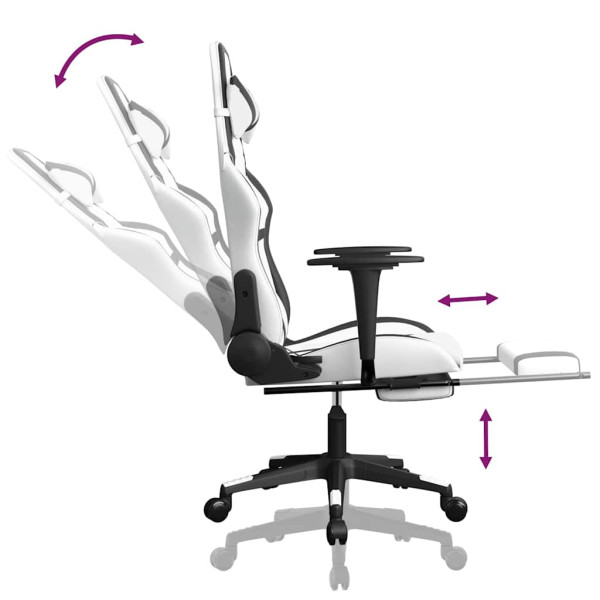 Fotel Gamingowy z Ekoskóry z Podnóżkiem Ergonomiczny Biało-Czarny do Biurka, 9440457