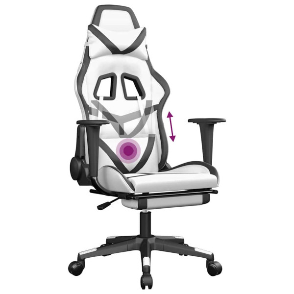 Fotel Gamingowy z Ekoskóry z Podnóżkiem Ergonomiczny Biało-Czarny do Biurka, 9440458