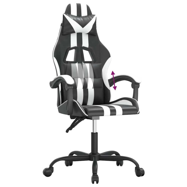 Fotel Gamingowy z Ekoskóry Ergonomiczny Czarno-Biały do Biurka dla Gracza, 9440499