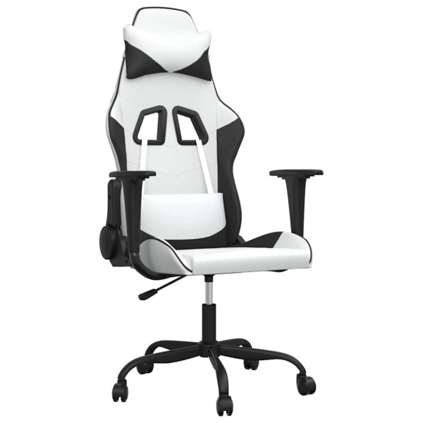 Fotel Gamingowy z Ekoskóry Ergonomiczny Biało-Czarny do Biurka dla Gracza, 9440592