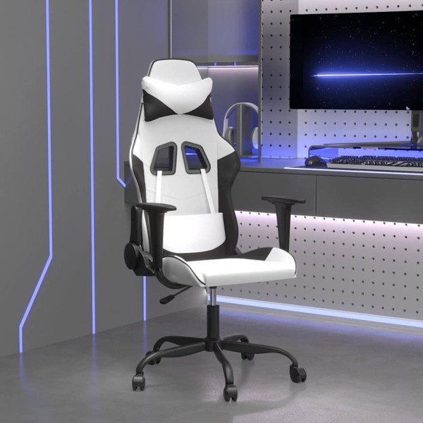 Fotel Gamingowy z Ekoskóry Ergonomiczny Biało-Czarny do Biurka dla Gracza, 9440593