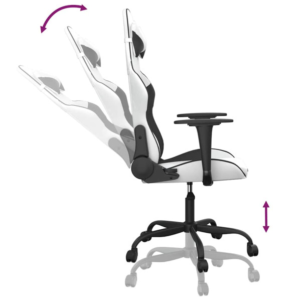 Fotel Gamingowy z Ekoskóry Ergonomiczny Biało-Czarny do Biurka dla Gracza, 9440597