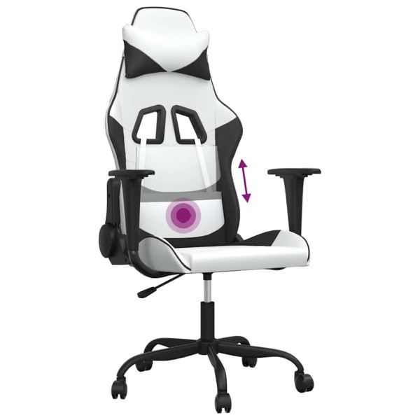 Fotel Gamingowy z Ekoskóry Ergonomiczny Biało-Czarny do Biurka dla Gracza, 9440598