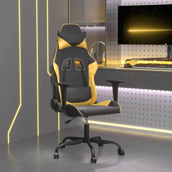 Fotel Gamingowy z Ekoskóry Ergonomiczny Czarno-Złoty do Biurka dla Gracza, 9440788