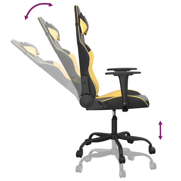 Fotel Gamingowy z Ekoskóry Ergonomiczny Czarno-Złoty do Biurka dla Gracza, 9440792