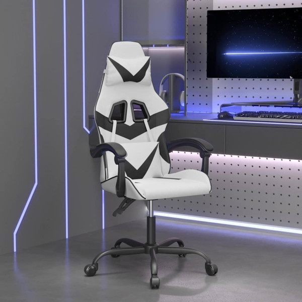Fotel Gamingowy z Ekoskóry Obrotowy Ergonomiczny Biało-Czarny do Biurka, 9440845