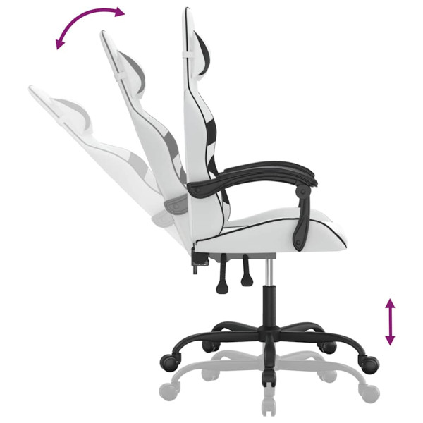 Fotel Gamingowy z Ekoskóry Obrotowy Ergonomiczny Biało-Czarny do Biurka, 9440853