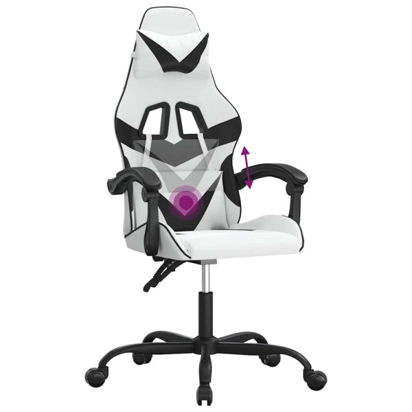 Fotel Gamingowy z Ekoskóry Obrotowy Ergonomiczny Biało-Czarny do Biurka, 9440854